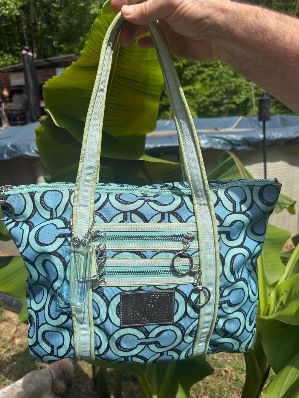 Coach Poppy 3D OPART GLAM Tote In Blue /Turquoise - Hand Tags